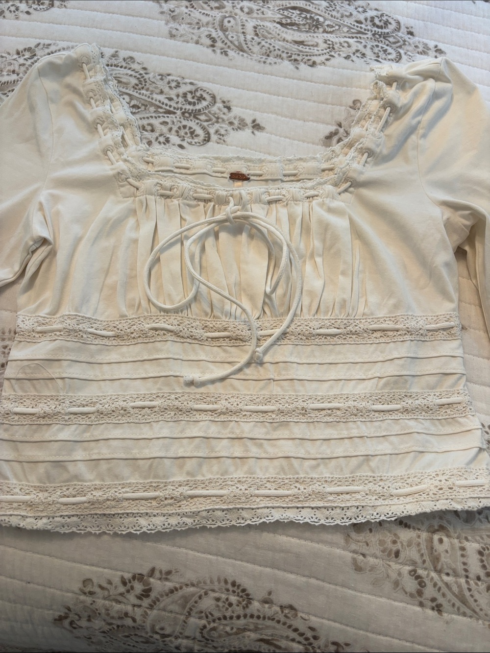 Free People gold label off white cottage core type top NWOT